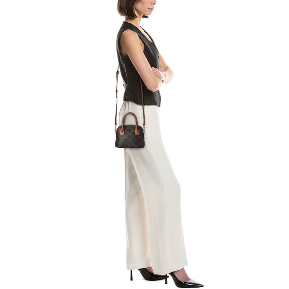 Celine Honorine Mini Triomphe Canvas & Leather Satchel, Brown - Picture 4 of 4